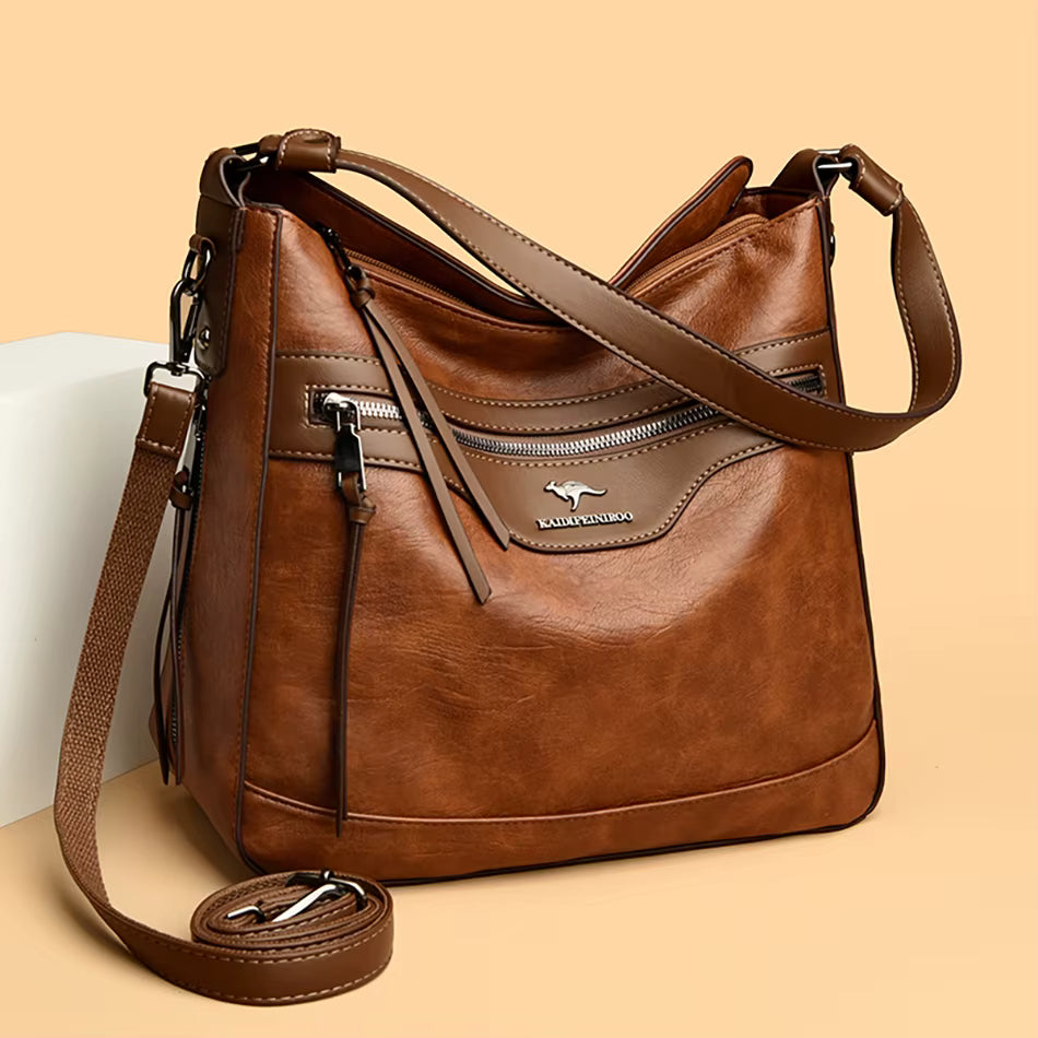 Retro Solid Color High Quality Soft Leather Shoulder Trendy Bucket Bag Mssza
