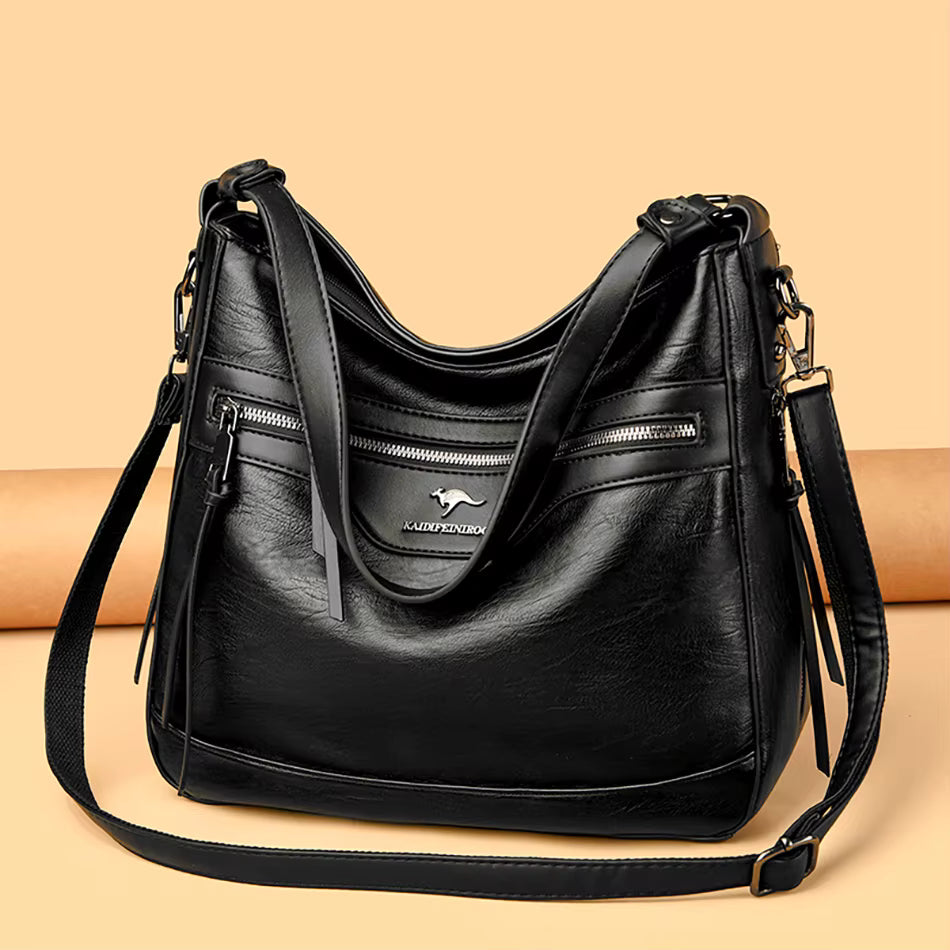 Retro Solid Color High Quality Soft Leather Shoulder Trendy Bucket Bag Mssza