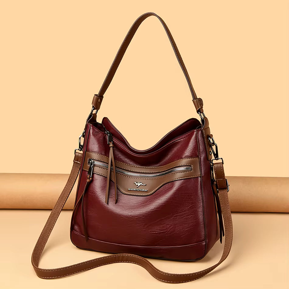 Retro Solid Color High Quality Soft Leather Shoulder Trendy Bucket Bag Mssza
