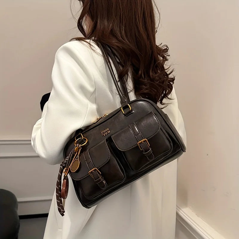 Retro Solid Color Pu Leather With Multiple Pockets Large Capacity Comes With A Detachable Shoulder Bag Mssza