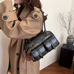 Retro Solid Color Pu Leather With Multiple Pockets Large Capacity Comes With A Detachable Shoulder Bag Mssza