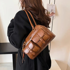 Retro Solid Color Pu Leather With Multiple Pockets Large Capacity Comes With A Detachable Shoulder Bag Mssza