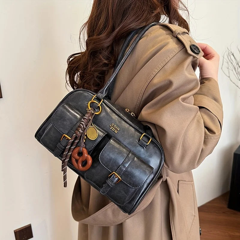 Retro Solid Color Pu Leather With Multiple Pockets Large Capacity Comes With A Detachable Shoulder Bag Mssza