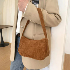 Retro Solid Color Underarm Half Moon Zipper Corduroy Clutch Small Shoulder Bag Mssza