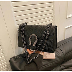 Retro Style Snake Pattern Crossbody Small Chain Shoulder Bag Mssza