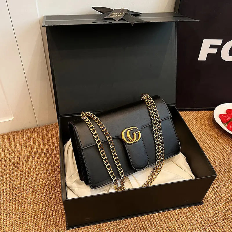 Retro Synthetic Leather Single Versatile Chain Small Square Shoulder Crossbody Bag Mssza