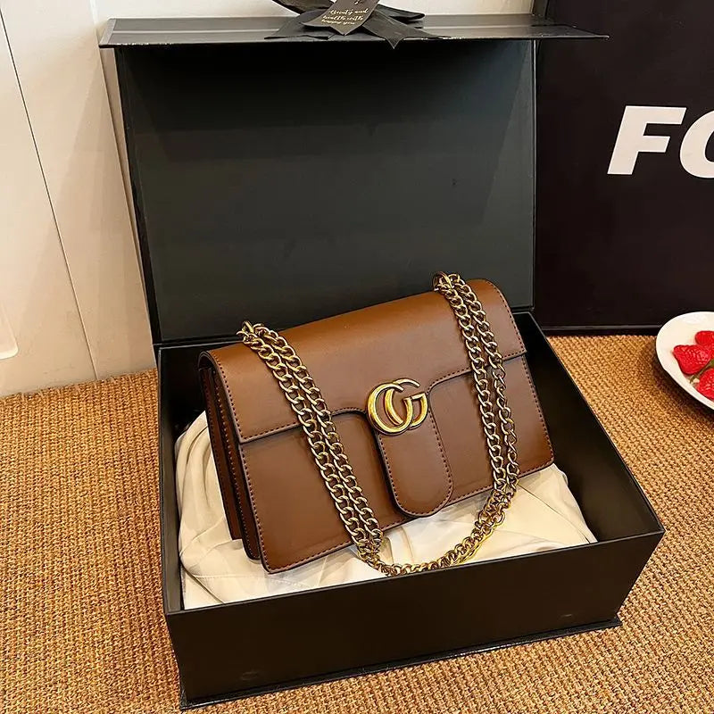 Retro Synthetic Leather Single Versatile Chain Small Square Shoulder Crossbody Bag Mssza