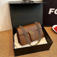 Retro Synthetic Leather Single Versatile Chain Small Square Shoulder Crossbody Bag Mssza