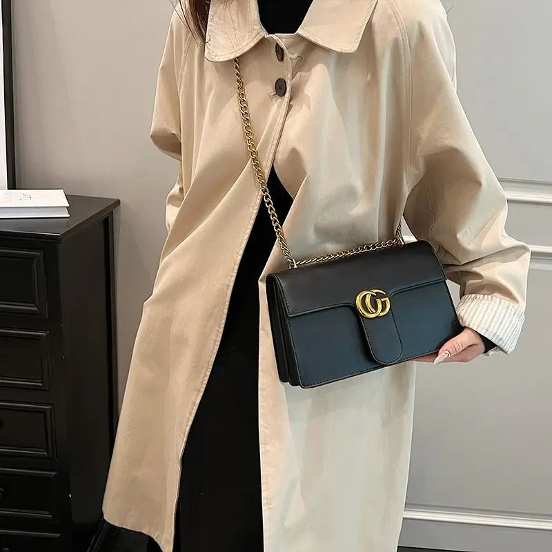 Retro Synthetic Leather Single Versatile Chain Small Square Shoulder Crossbody Bag Mssza