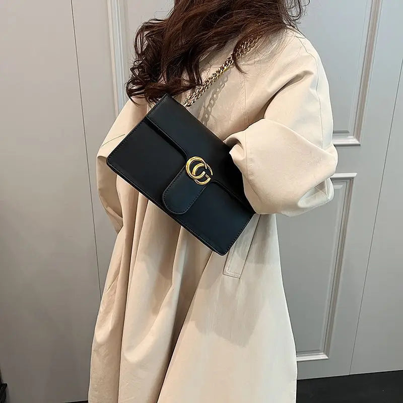 Retro Synthetic Leather Single Versatile Chain Small Square Shoulder Crossbody Bag Mssza