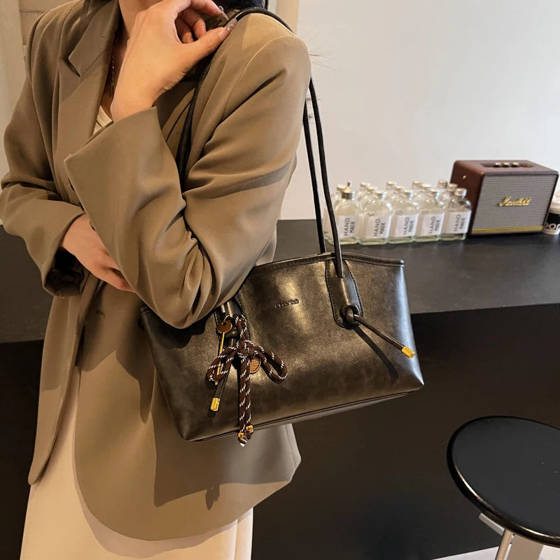 Casual Solid Retro Trend PU Leather Versatile Crossbody Shoulder Tote Bags Mssza