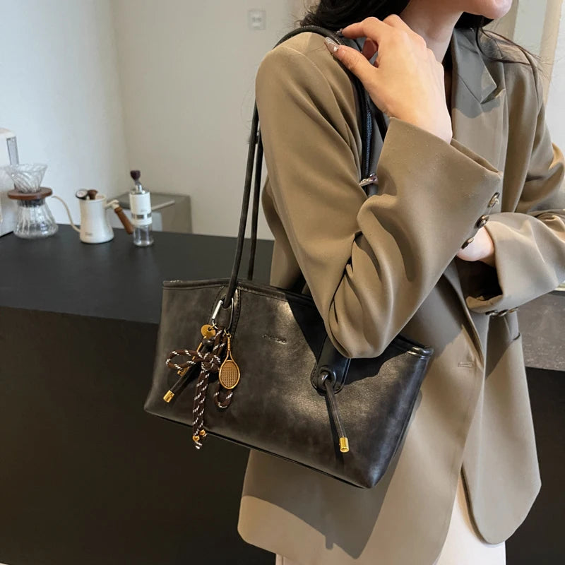 Casual Solid Retro Trend PU Leather Versatile Crossbody Shoulder Tote Bags Mssza