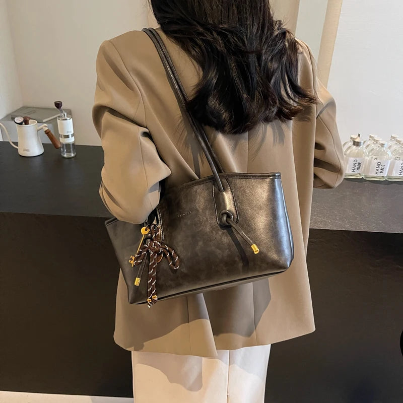 Casual Solid Retro Trend PU Leather Versatile Crossbody Shoulder Tote Bags Mssza