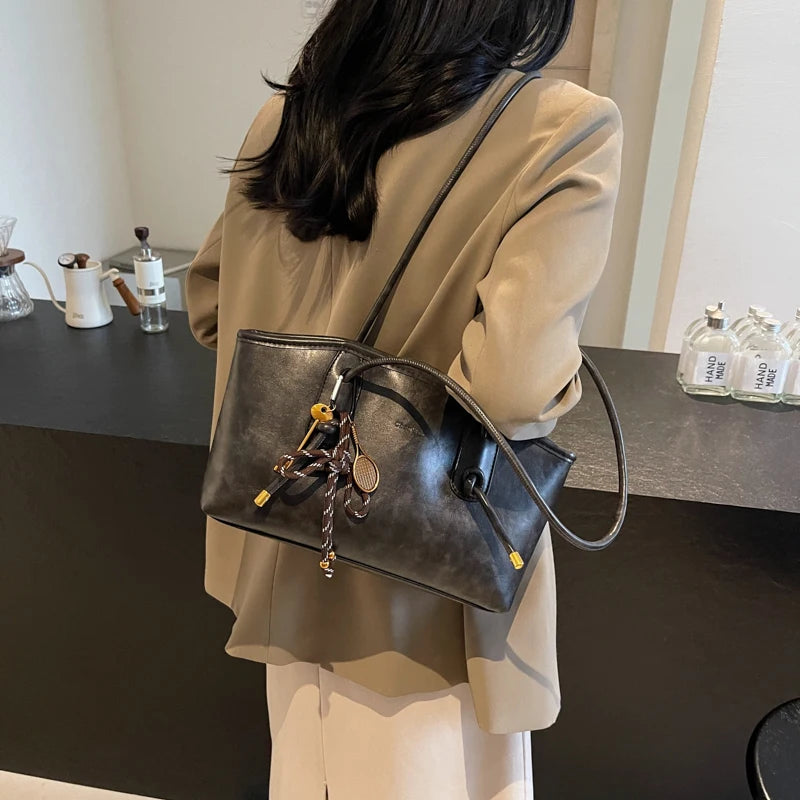 Casual Solid Retro Trend PU Leather Versatile Crossbody Shoulder Tote Bags Mssza
