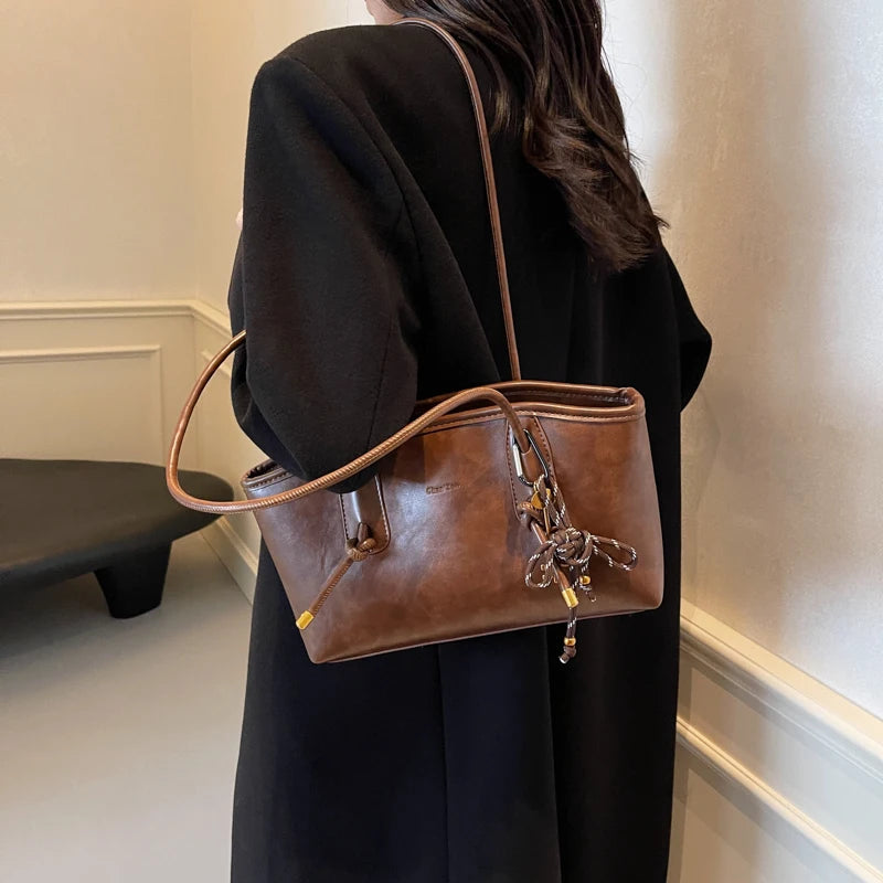 Casual Solid Retro Trend PU Leather Versatile Crossbody Shoulder Tote Bags Mssza