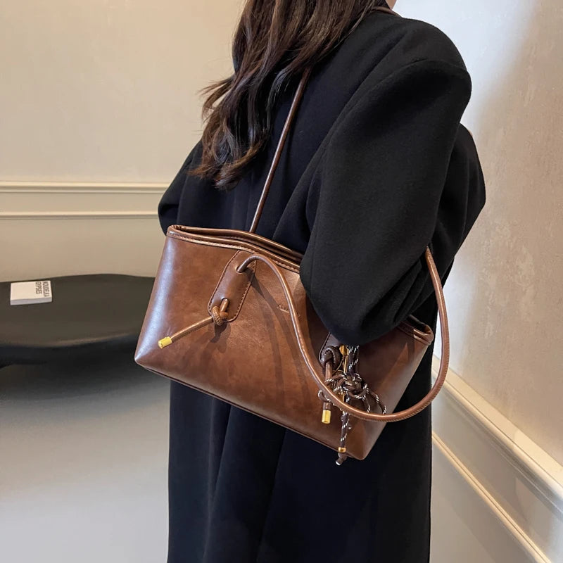 Casual Solid Retro Trend PU Leather Versatile Crossbody Shoulder Tote Bags Mssza
