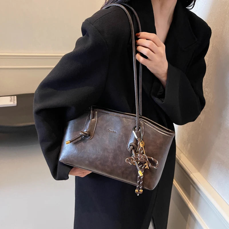 Casual Solid Retro Trend PU Leather Versatile Crossbody Shoulder Tote Bags Mssza