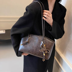 Casual Solid Retro Trend PU Leather Versatile Crossbody Shoulder Tote Bags Mssza