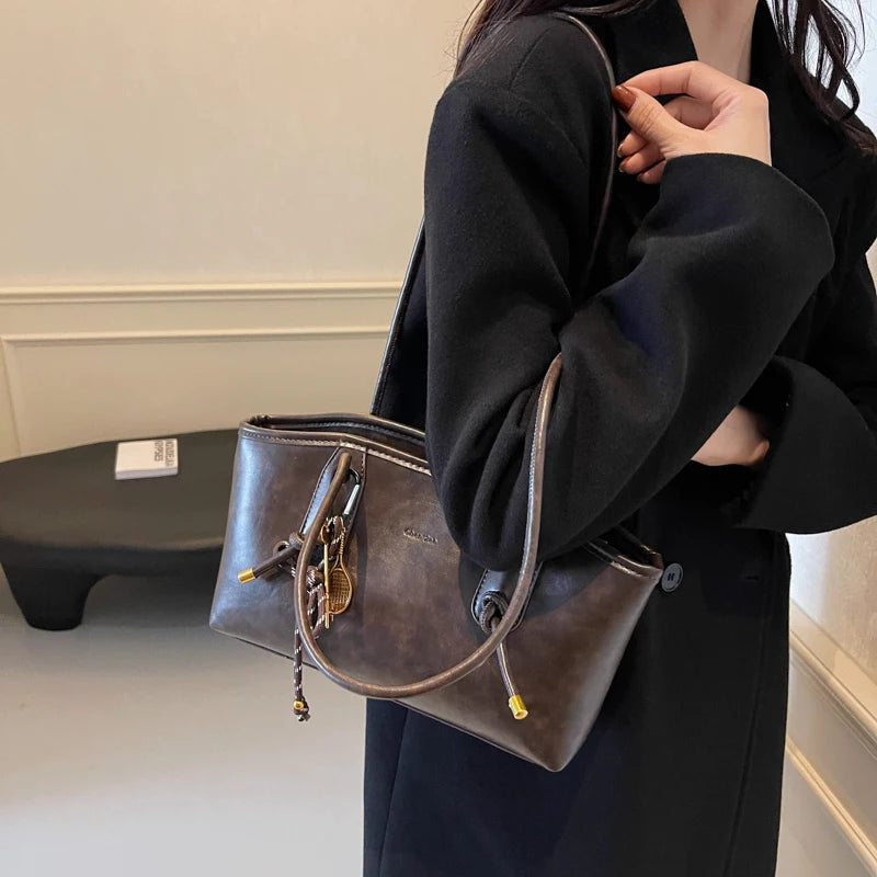 Casual Solid Retro Trend PU Leather Versatile Crossbody Shoulder Tote Bags Mssza