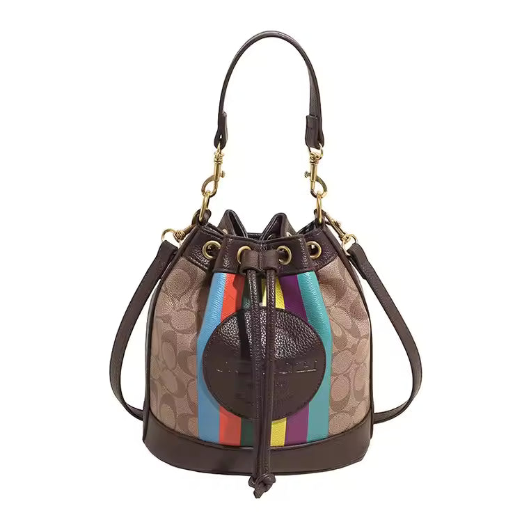 Retro Versatile Classic Contrasting Color Niche Bucket Messenger Crossbody Shoulder Bag Mssza