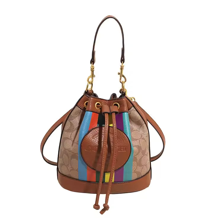 Retro Versatile Classic Contrasting Color Niche Bucket Messenger Crossbody Shoulder Bag Mssza