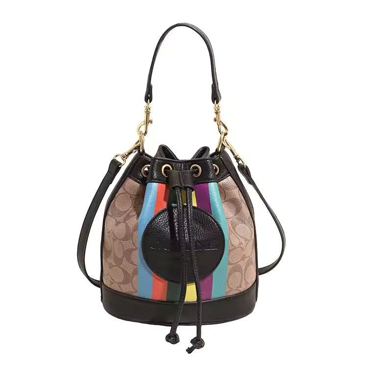 Retro Versatile Classic Contrasting Color Niche Bucket Messenger Crossbody Shoulder Bag Mssza