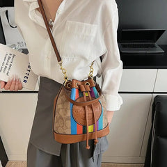 Retro Versatile Classic Contrasting Color Niche Bucket Messenger Crossbody Shoulder Bag Mssza
