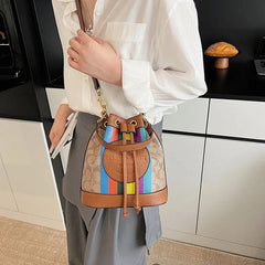Retro Versatile Classic Contrasting Color Niche Bucket Messenger Crossbody Shoulder Bag Mssza