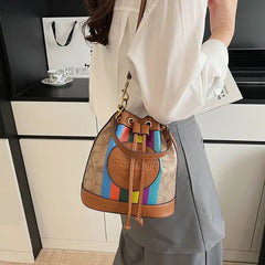 Retro Versatile Classic Contrasting Color Niche Bucket Messenger Crossbody Shoulder Bag Mssza