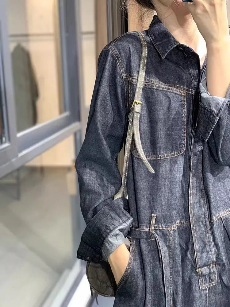 Retro Washed Denim Loose And Versatile Casual Harem Pants Jumpsuit Mssza