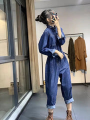 Retro Washed Denim Loose And Versatile Casual Harem Pants Jumpsuit Mssza