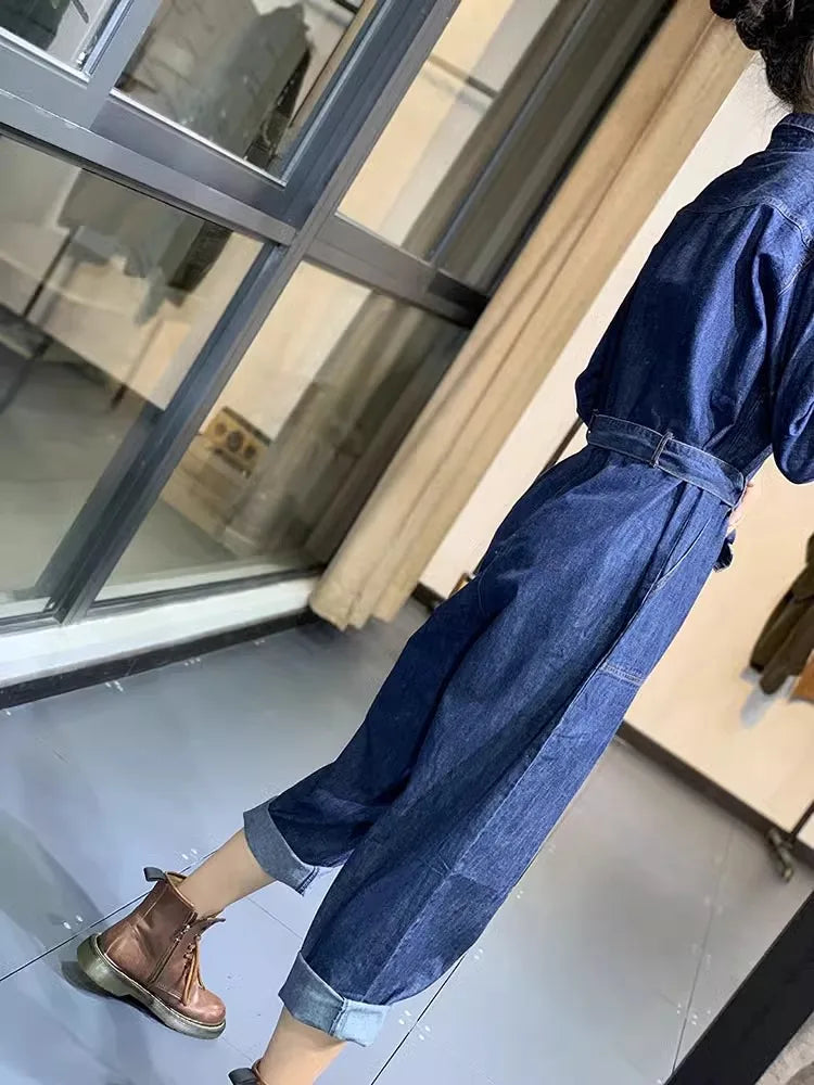 Retro Washed Denim Loose And Versatile Casual Harem Pants Jumpsuit Mssza