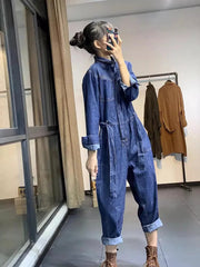 Retro Washed Denim Loose And Versatile Casual Harem Pants Jumpsuit Mssza