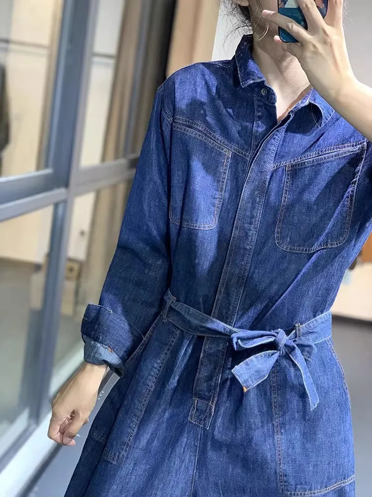 Retro Washed Denim Loose And Versatile Casual Harem Pants Jumpsuit Mssza