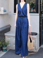 Retro Workwear Loose Casual Wide Leg Pants Jumpsuit Mssza