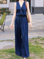 Retro Workwear Loose Casual Wide Leg Pants Jumpsuit Mssza