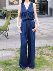 Retro Workwear Loose Casual Wide Leg Pants Jumpsuit Mssza