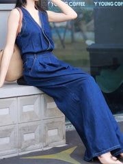 Retro Workwear Loose Casual Wide Leg Pants Jumpsuit Mssza