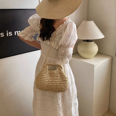 Retro Woven Straw Shell Chain Beach Eco-friendly Handbag Messenger Clutch Bags Mssza