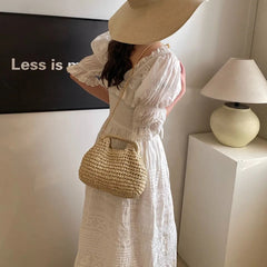 Retro Woven Straw Shell Chain Beach Eco-friendly Handbag Messenger Clutch Bags Mssza