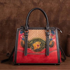 Retro Printed Large Capacity High-Quality Cowhide Handbag Mssza