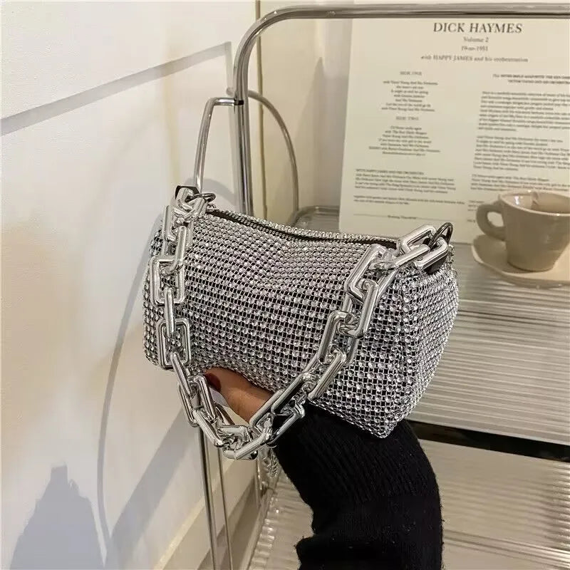 Rhinestone Bucket Sparkling Chain Ball Mini Hand-Held Crossbody Bag Mssza