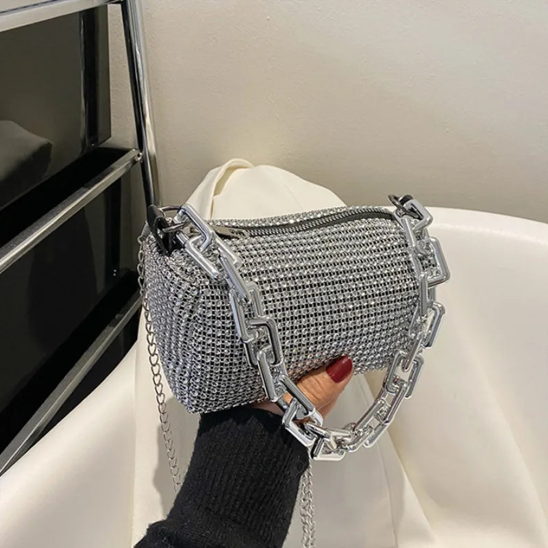 Rhinestone Bucket Sparkling Chain Ball Mini Hand-Held Crossbody Bag Mssza