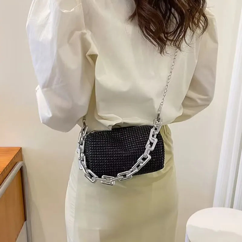 Rhinestone Bucket Sparkling Chain Ball Mini Hand-Held Crossbody Bag Mssza