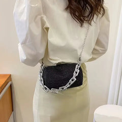 Rhinestone Bucket Sparkling Chain Ball Mini Hand-Held Crossbody Bag Mssza