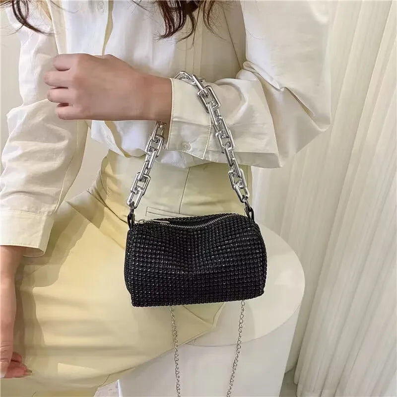 Rhinestone Bucket Sparkling Chain Ball Mini Hand-Held Crossbody Bag Mssza