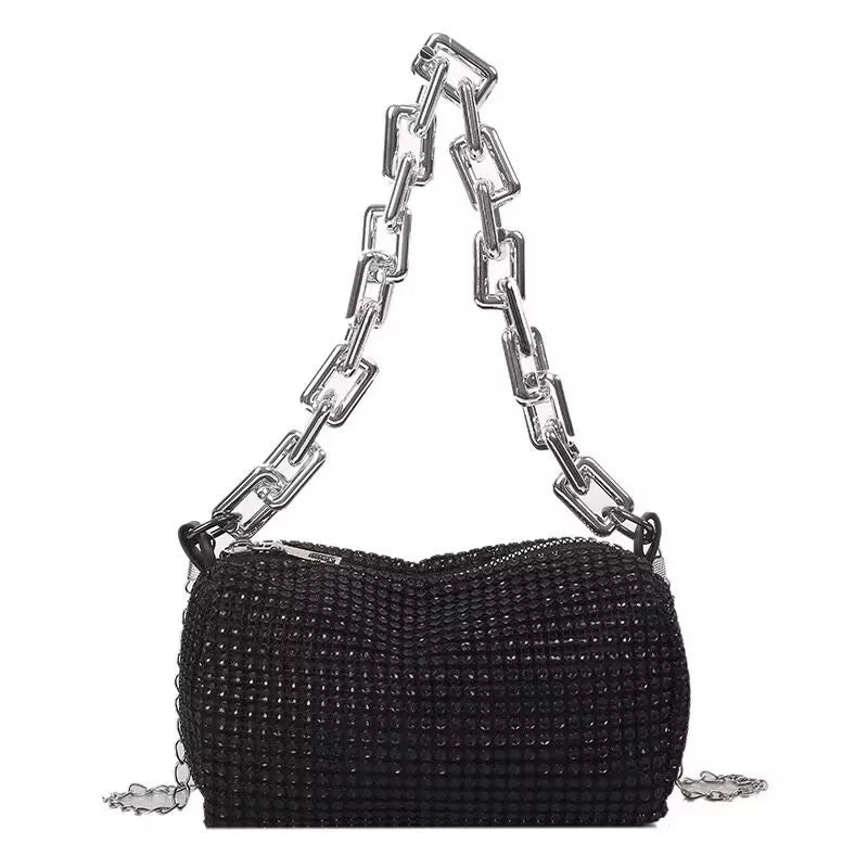 Rhinestone Bucket Sparkling Chain Ball Mini Hand-Held Crossbody Bag Mssza