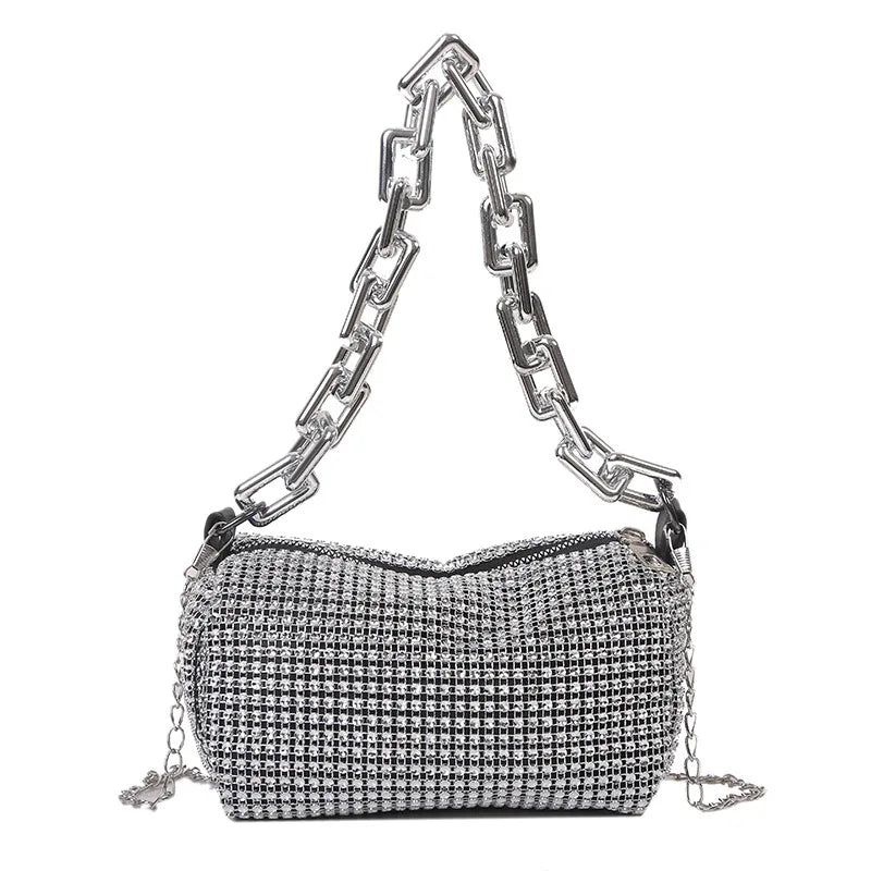 Rhinestone Bucket Sparkling Chain Ball Mini Hand-Held Crossbody Bag Mssza