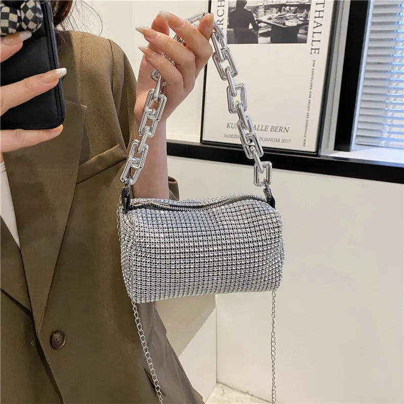 Rhinestone Bucket Sparkling Chain Ball Mini Hand-Held Crossbody Bag Mssza
