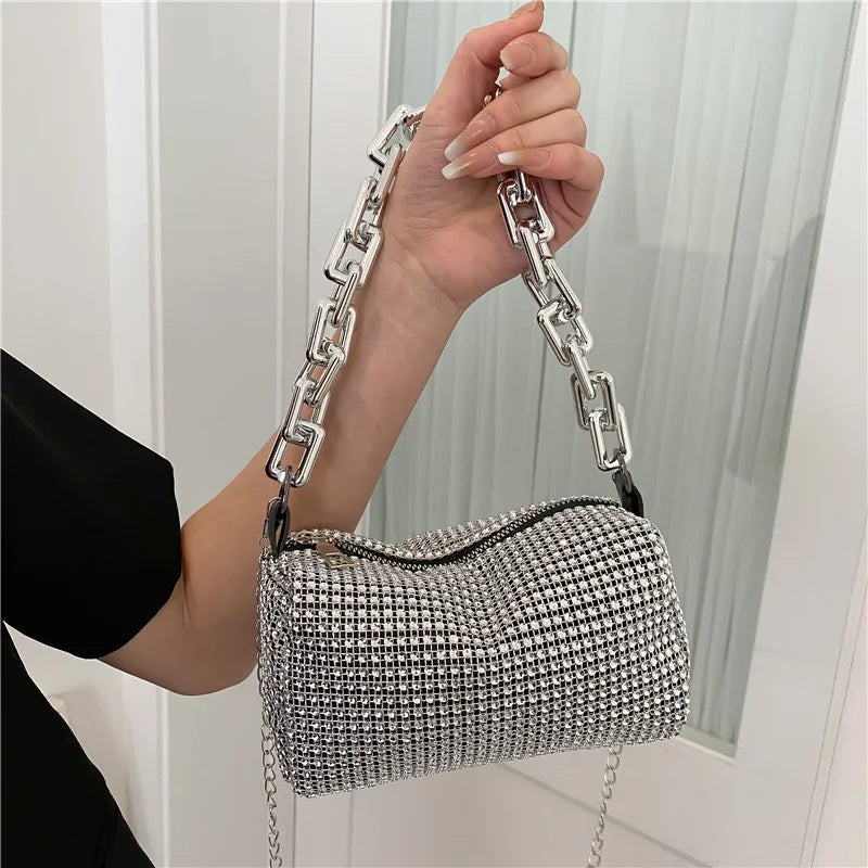 Rhinestone Bucket Sparkling Chain Ball Mini Hand-Held Crossbody Bag Mssza